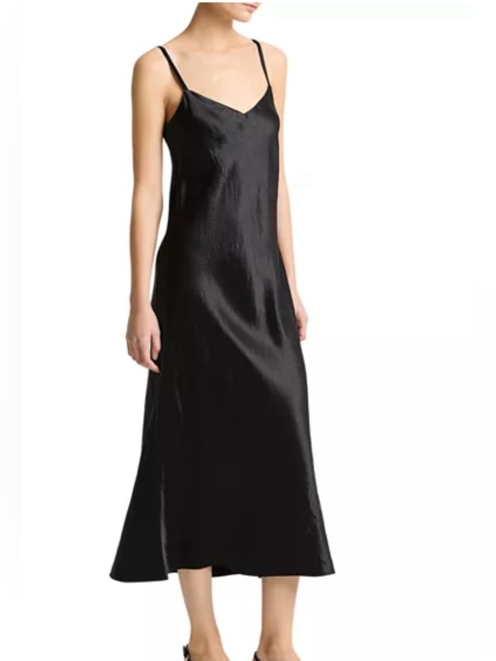 Vince Black Satin Slip Midi Dress with Spaghetti Straps Size L - Picture 3 of 11